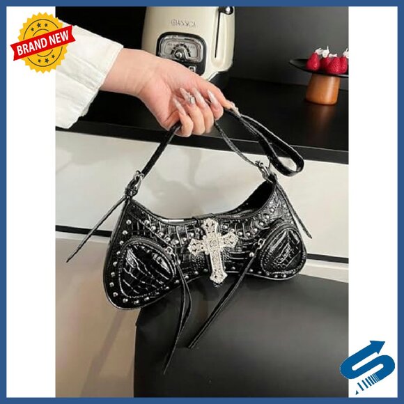 Y2K Studded Crossbody Shoulder Bag PU Leather Punk Style - Picture 7 of 7